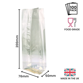 200 x 76 x 50mm Cellulose Clear Gusset Bag by eco-craft - made in the UK