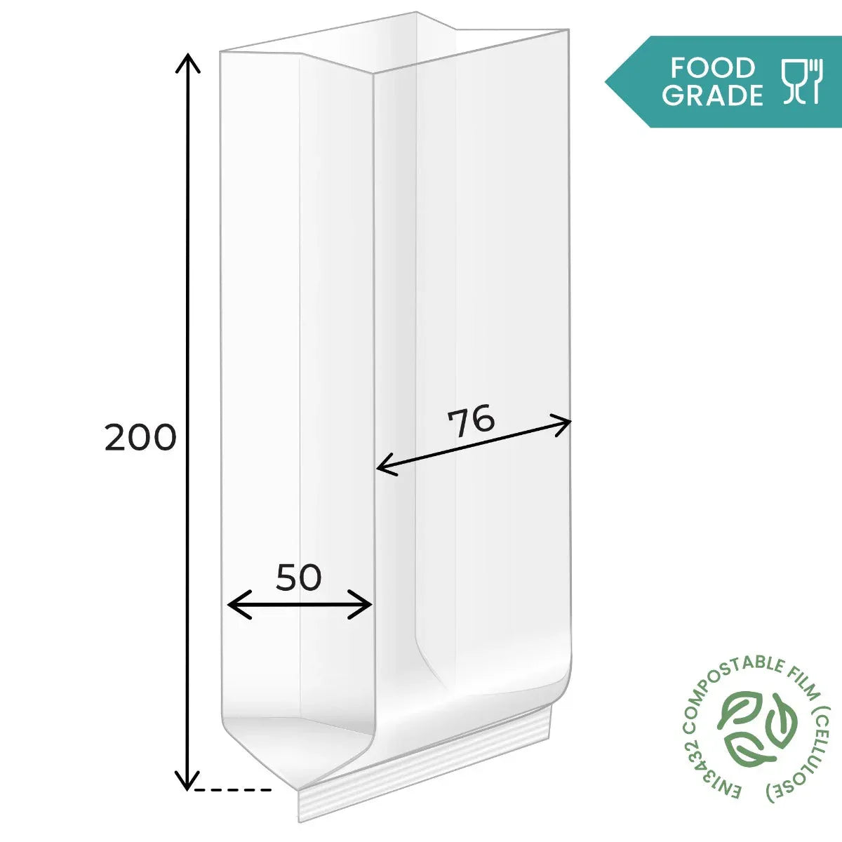 200 x 76 x 50mm Cellulose Clear Gusset Bag by eco-craft - made in the UK