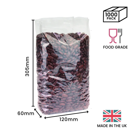 305 x 120 x 60mm Cellulose Clear Gusset Bag by eco-craft - made in the UK