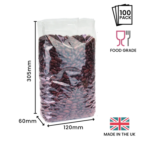 305 x 120 x 60mm Cellulose Clear Gusset Bag by eco-craft - made in the UK