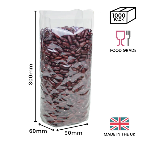 300 x 90 x 60mm Cellulose Clear Gusset Bag by eco-craft - made in the UK