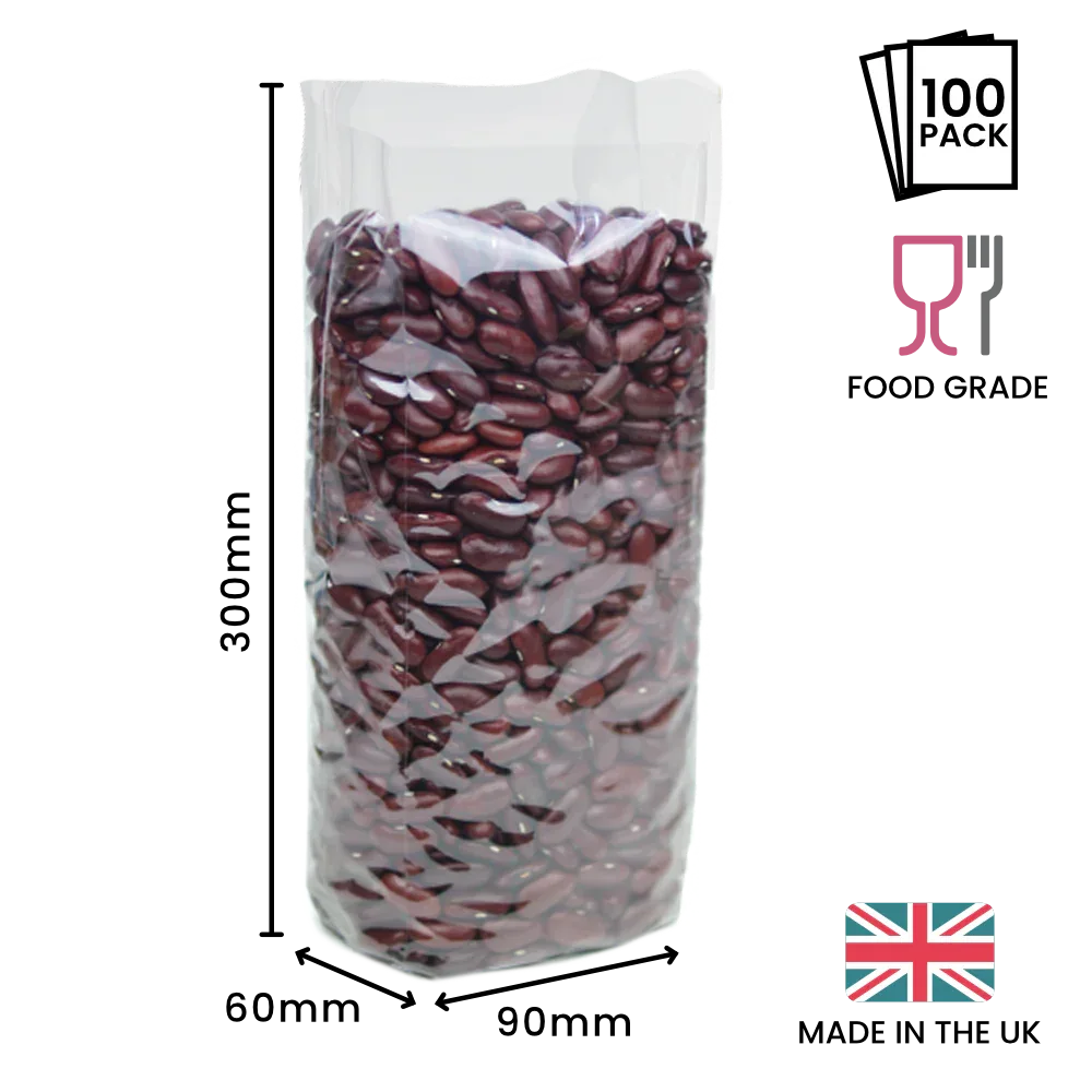 300 x 90 x 60mm Cellulose Clear Gusset Bag by eco-craft - made in the UK