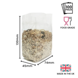 130 x 74 x 45mm Folded-Base Cellulose Clear Gusset Bag by eco-craft - made in the UK