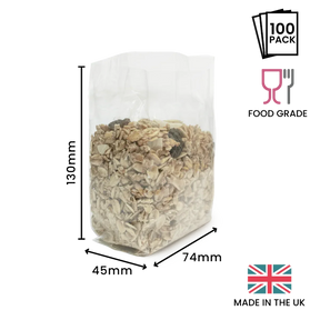 130 x 74 x 45mm Folded-Base Cellulose Clear Gusset Bag by eco-craft - made in the UK