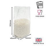 153 x 74 x 45mm Folded-Base Cellulose Clear Gusset Bag by eco-craft - made in the UK