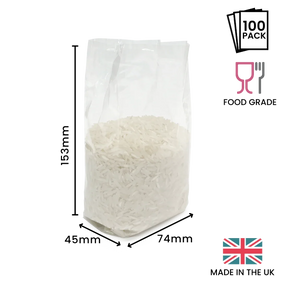153 x 74 x 45mm Folded-Base Cellulose Clear Gusset Bag by eco-craft - made in the UK