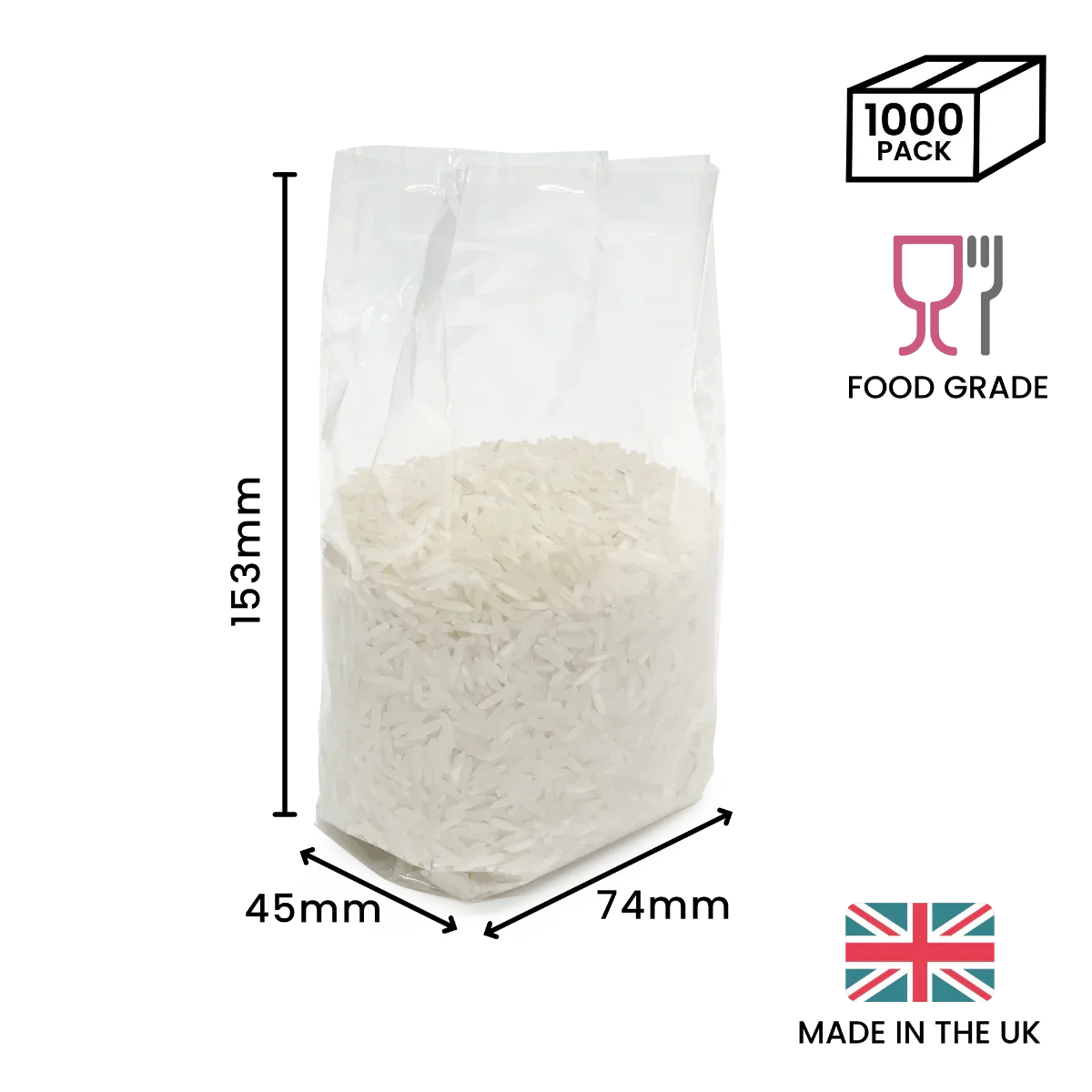 153 x 74 x 45mm Folded-Base Cellulose Clear Gusset Bag by eco-craft - made in the UK