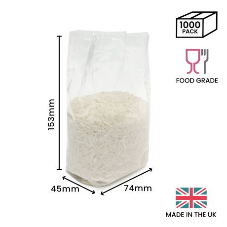 153 x 74 x 45mm Folded-Base Cellulose Clear Gusset Bag by eco-craft - made in the UK