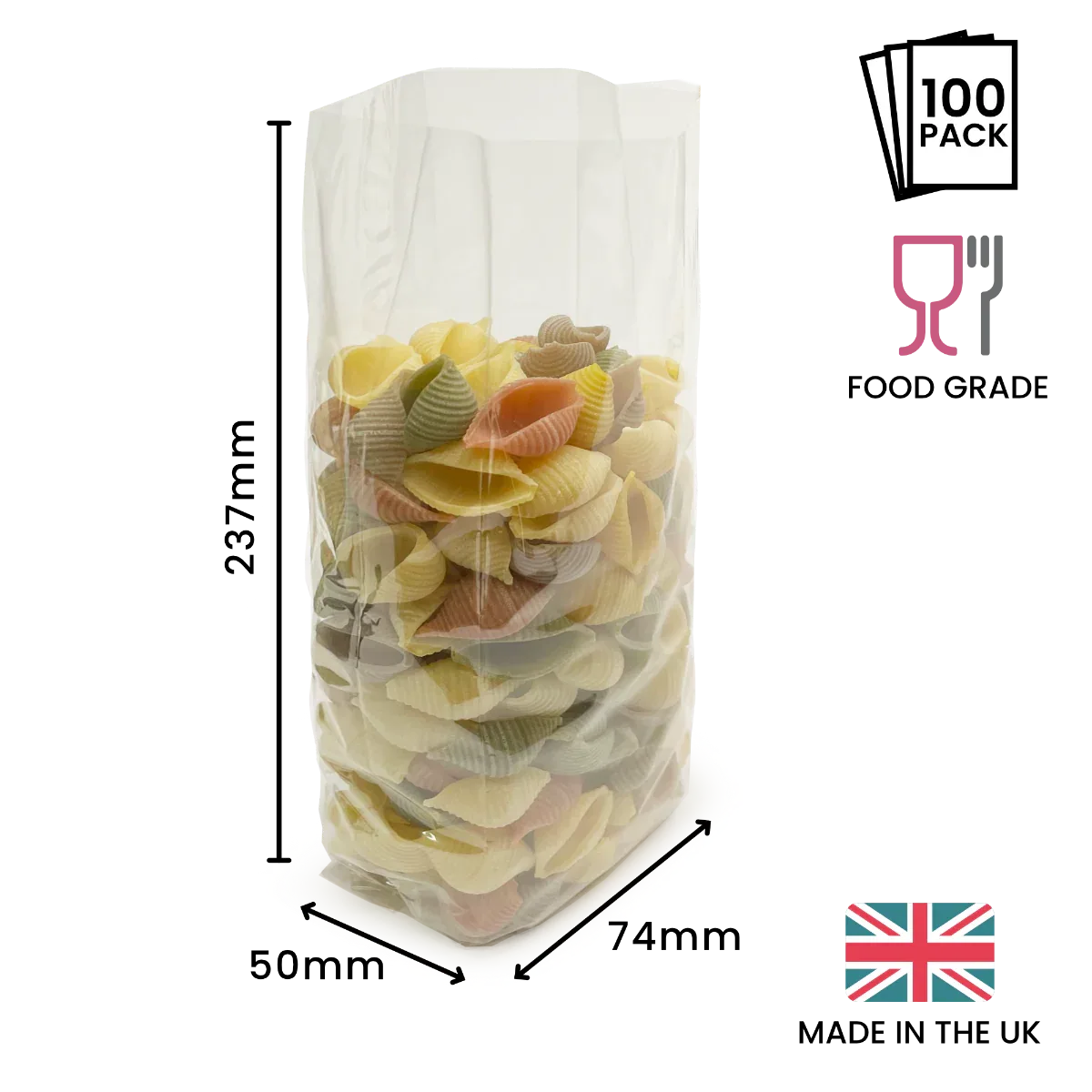 237 x 74 x 50mm Folded-Base Cellulose Clear Gusset Bag by eco-craft - made in the UK