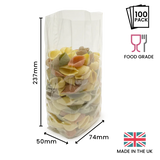 237 x 74 x 50mm Folded-Base Cellulose Clear Gusset Bag by eco-craft - made in the UK