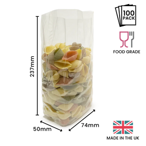 237 x 74 x 50mm Folded-Base Cellulose Clear Gusset Bag by eco-craft - made in the UK