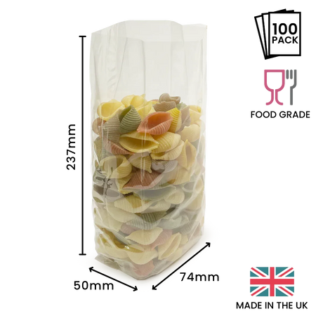 237 x 74 x 50mm Folded-Base Cellulose Clear Gusset Bag by eco-craft - made in the UK