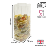 237 x 74 x 50mm Folded-Base Cellulose Clear Gusset Bag by eco-craft - made in the UK