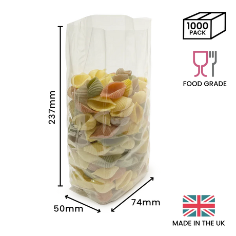 237 x 74 x 50mm Folded-Base Cellulose Clear Gusset Bag by eco-craft - made in the UK