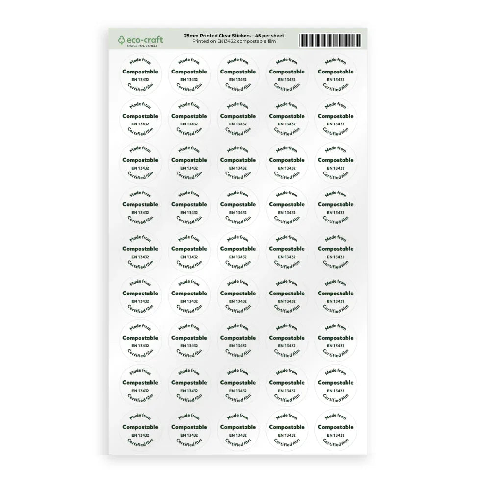 Made From Compostable 25mm Clear Printed Sticker by eco-craft - made in the UK