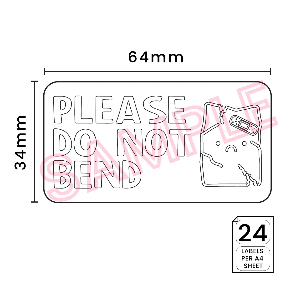Please Do Not Bend' Printed Labels (24 per A4 sheet) by eco-craft - made in the UK