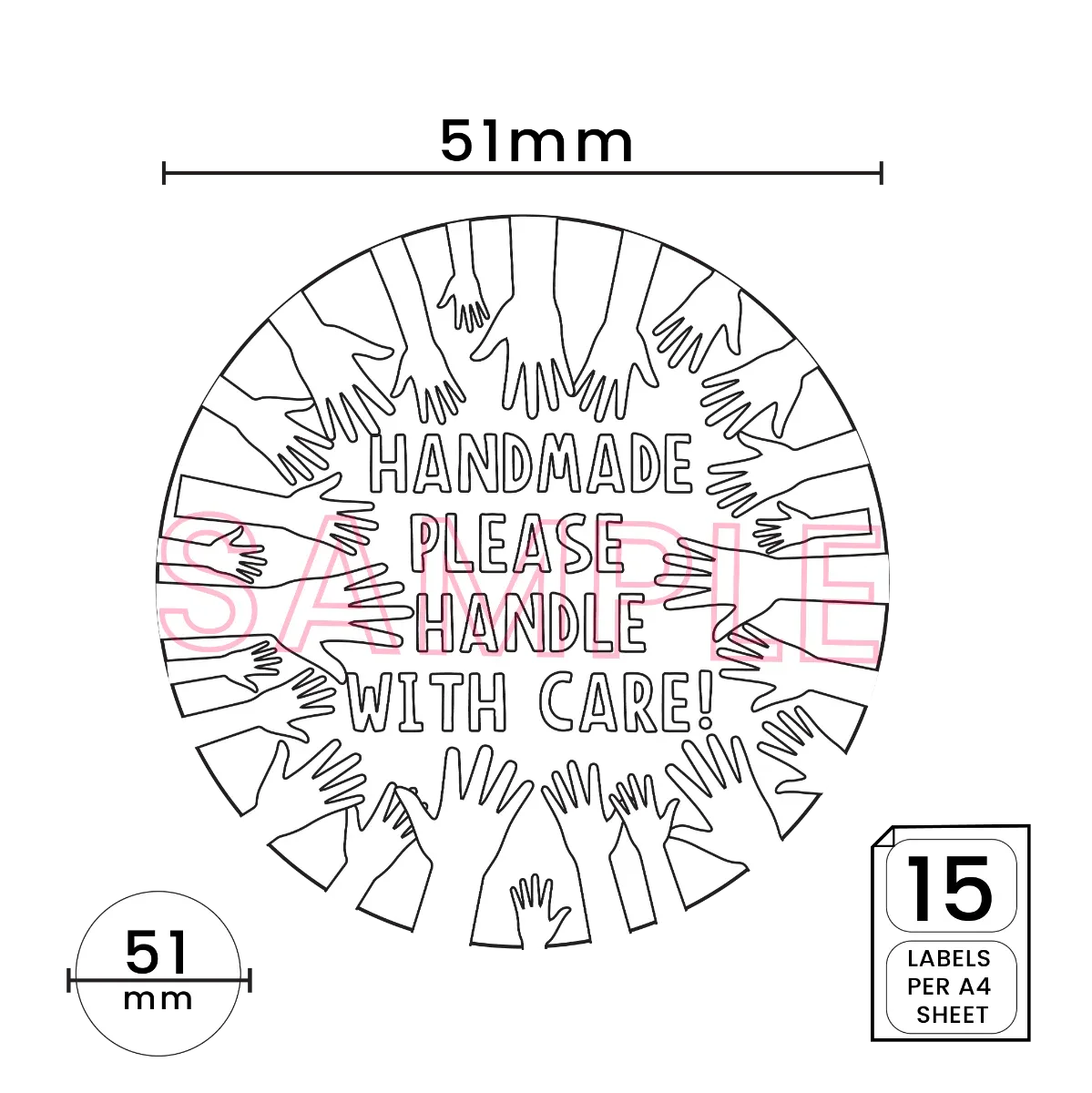 Handmade, Please Handle With Care' Printed Labels (15 per A4 sheet) by eco-craft - made in the UK