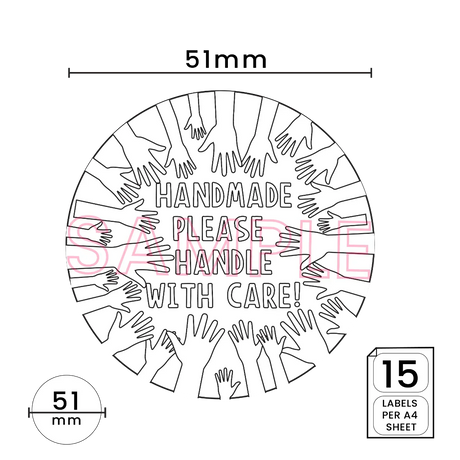 Handmade, Please Handle With Care' Printed Labels (15 per A4 sheet) by eco-craft - made in the UK
