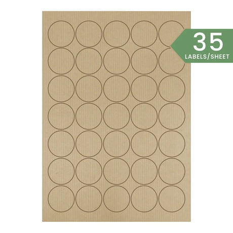 37mm Circle Ribbed Kraft Labels - Brown - 35 Per A4 Sheet by eco-craft - made in the UK