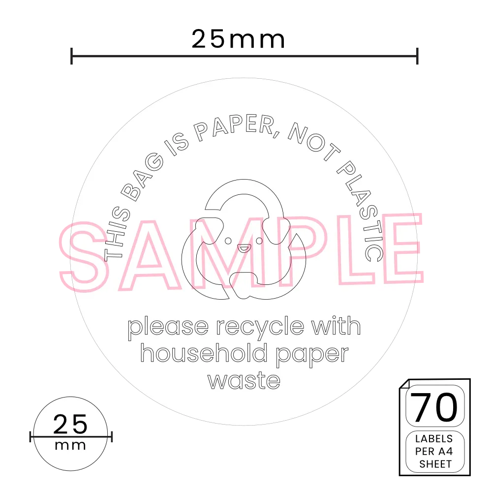 This Bag is Paper' Printed Labels for Glassine Bag (70 per A4 sheet) by eco-craft - made in the UK