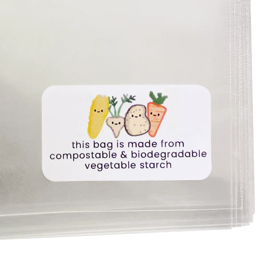 This Bag is Made from Compostable & Biodegradable Vegetable Starch' Printed Labels (65 per sheet) by eco-craft - made in the UK
