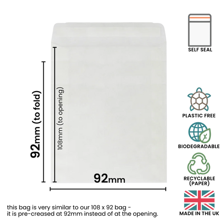 92x92mm Peel & Seal Glassine Bag by eco-craft - made in the UK