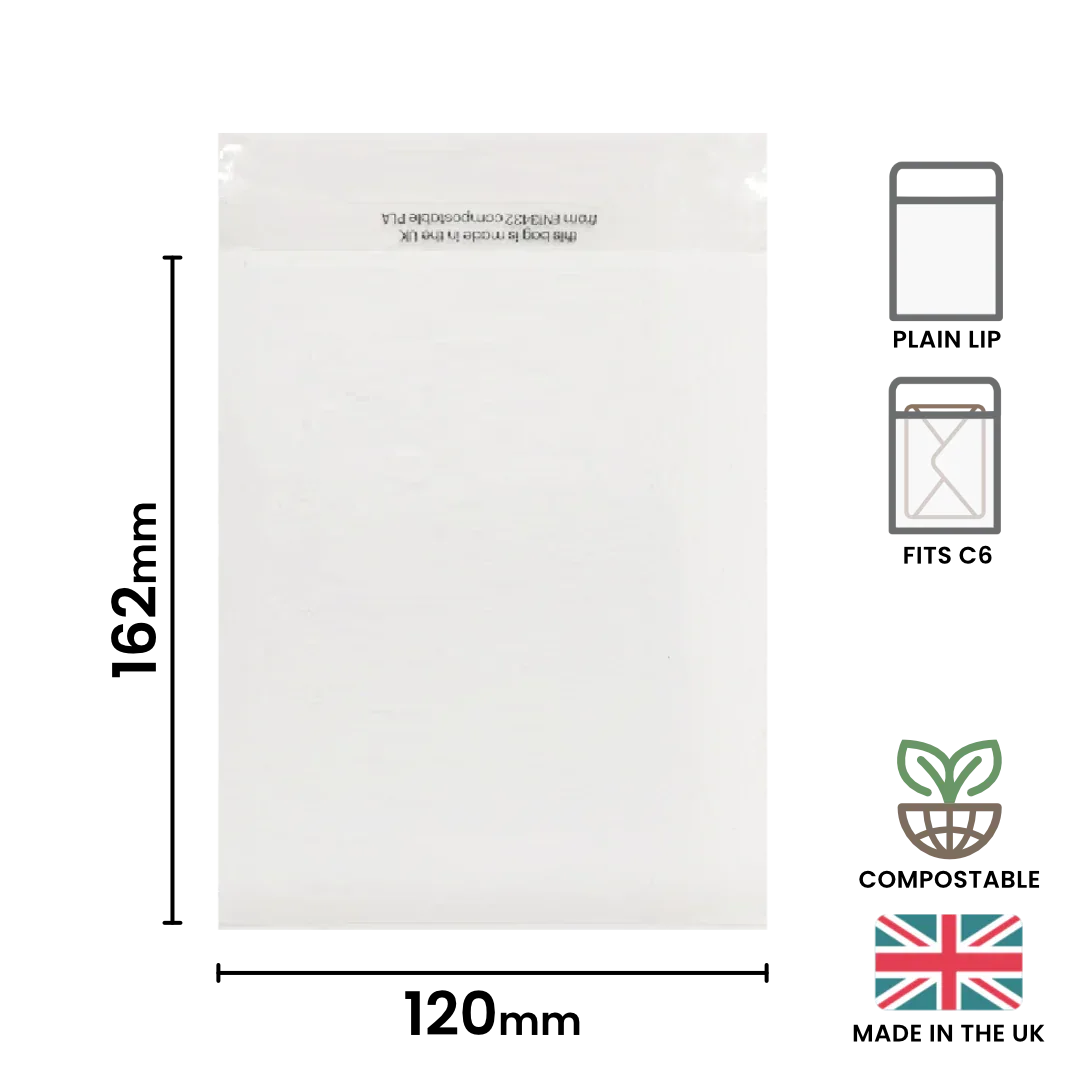 Plain Lip 120x162mm (C6) Compostable Bag by eco-craft - made in the UK