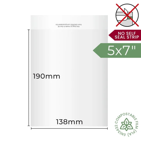 138x190mm Plain Lip Compostable Bag by eco-craft - made in the UK