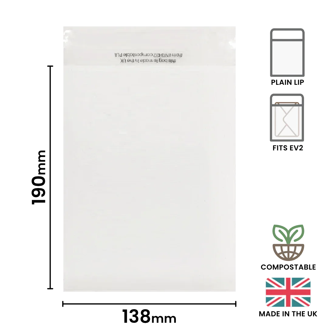 138x190mm Plain Lip Compostable Bag by eco-craft - made in the UK