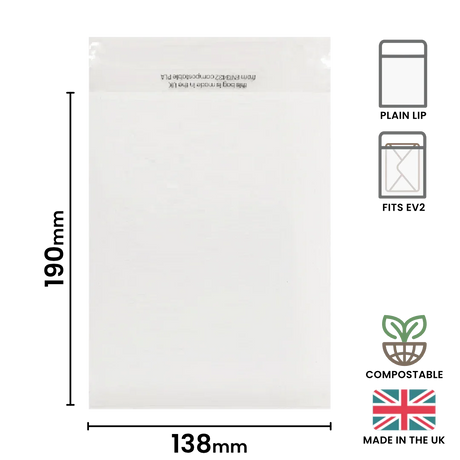 138x190mm Plain Lip Compostable Bag by eco-craft - made in the UK