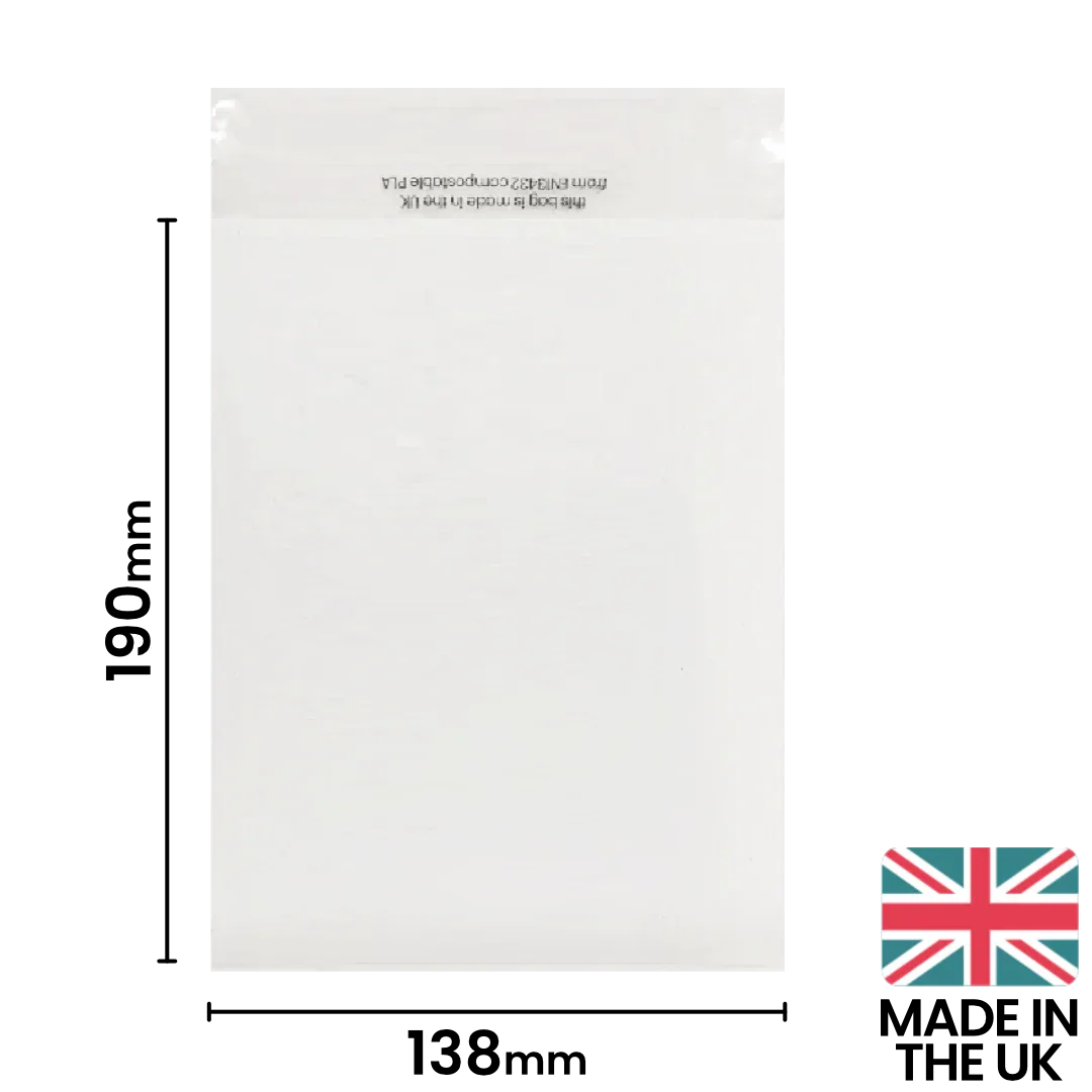 138x190mm Plain Lip Compostable Bag by eco-craft - made in the UK