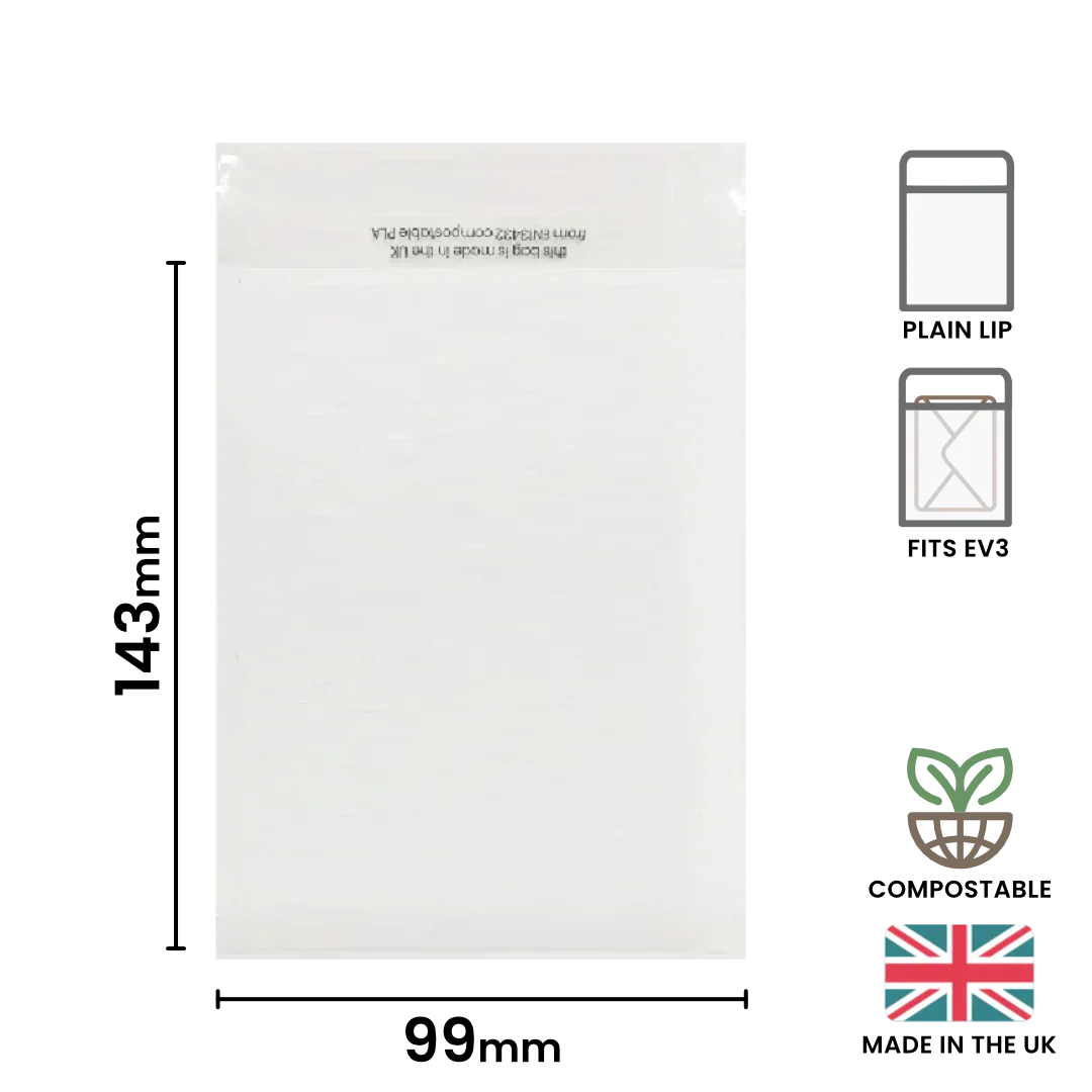 99x143mm Plain Lip Compostable Bag by eco-craft - made in the UK