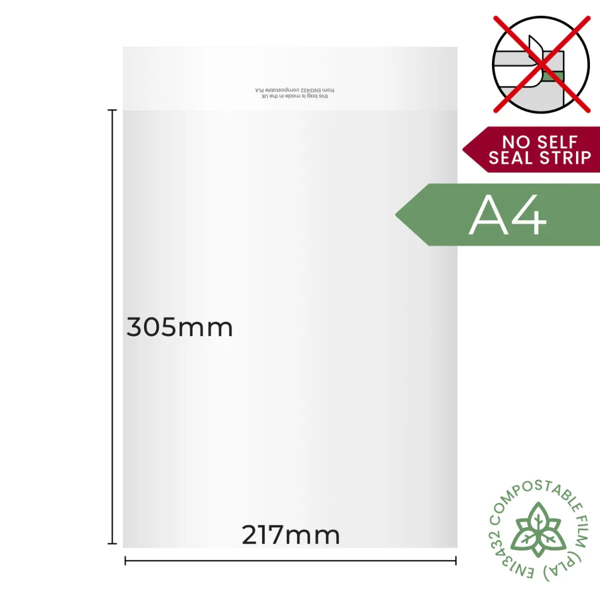 217x305mm (A4) Plain Lip Compostable Bag by eco-craft - made in the UK