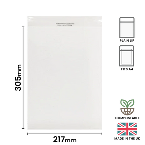 217x305mm (A4) Plain Lip Compostable Bag by eco-craft - made in the UK