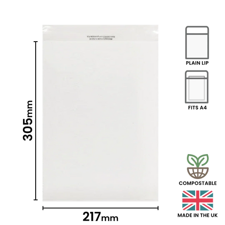 217x305mm (A4) Plain Lip Compostable Bag by eco-craft - made in the UK