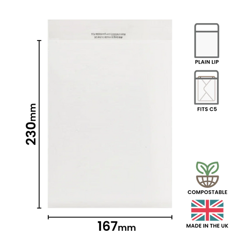 167x230mm (C5) Plain Lip Compostable Bag by eco-craft - made in the UK