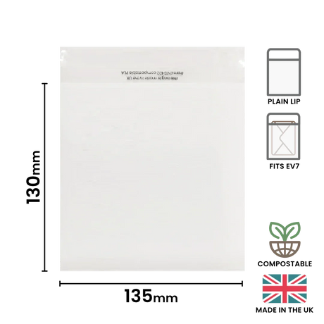 130x135mm Plain Lip Compostable Bag by eco-craft - made in the UK