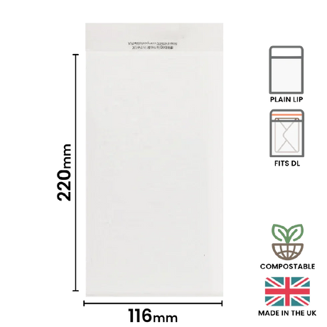 116x220mm Plain Lip Compostable Bag by eco-craft - made in the UK