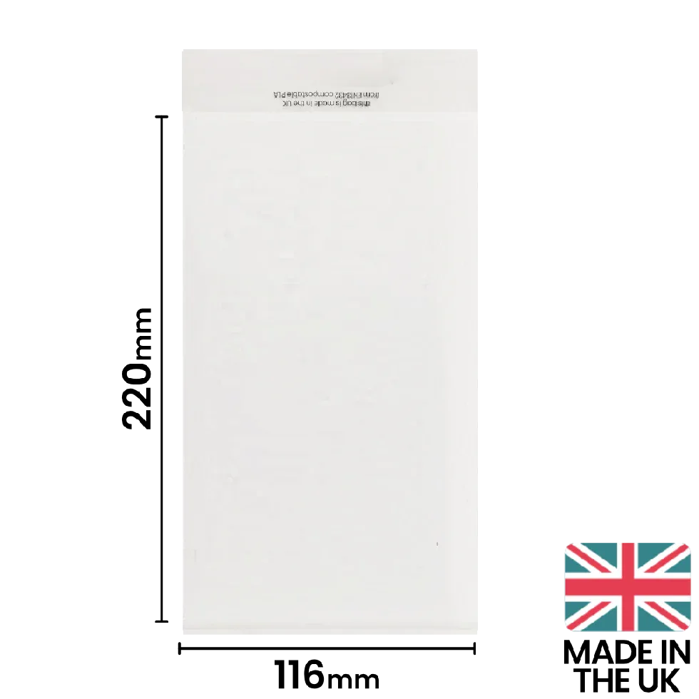 116x220mm Plain Lip Compostable Bag by eco-craft - made in the UK