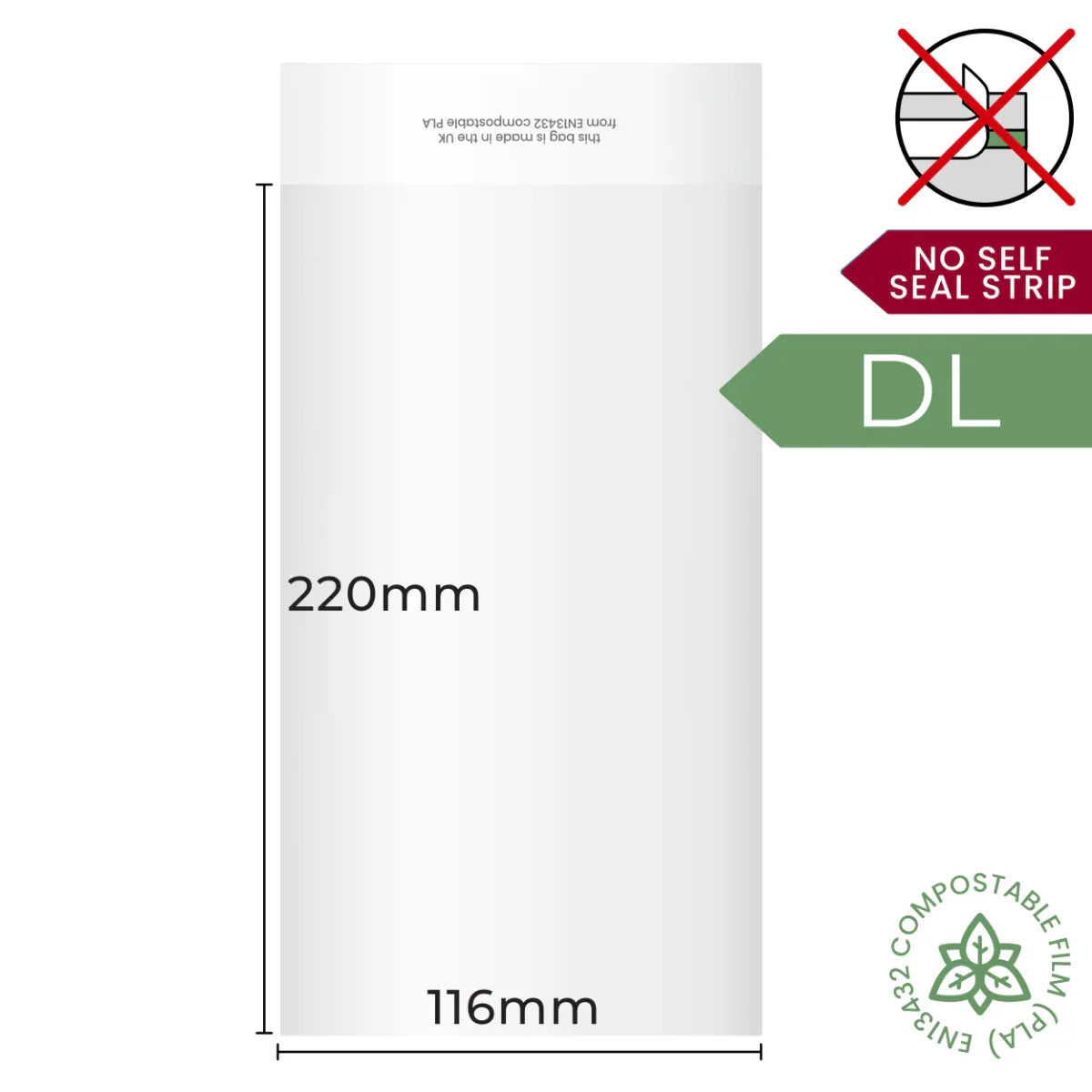 116x220mm Plain Lip Compostable Bag by eco-craft - made in the UK