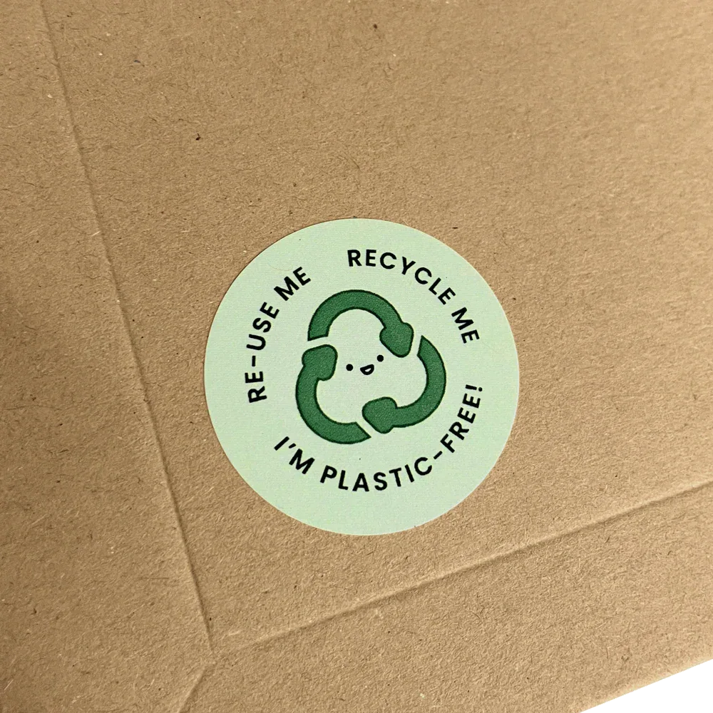 Re-use me, Recycled me, I'm Plastic Free' Printed Labels (35 per A4 sheet) by eco-craft - made in the UK