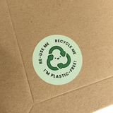 Re-use me, Recycled me, I'm Plastic Free' Printed Labels (35 per A4 sheet) by eco-craft - made in the UK