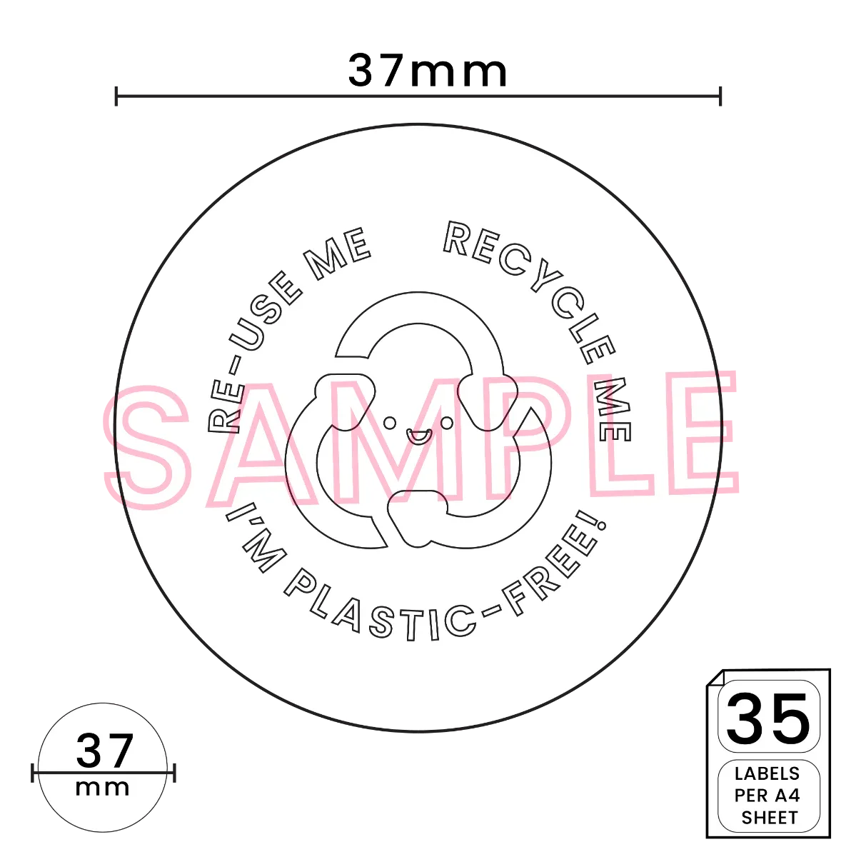 Re-use me, Recycled me, I'm Plastic Free' Printed Labels (35 per A4 sheet) by eco-craft - made in the UK