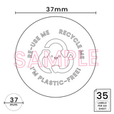 Re-use me, Recycled me, I'm Plastic Free' Printed Labels (35 per A4 sheet) by eco-craft - made in the UK