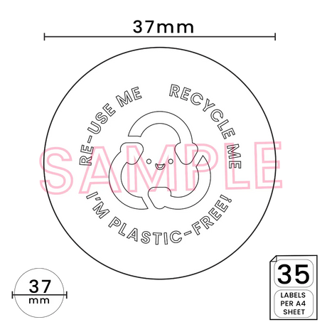 Re-use me, Recycled me, I'm Plastic Free' Printed Labels (35 per A4 sheet) by eco-craft - made in the UK