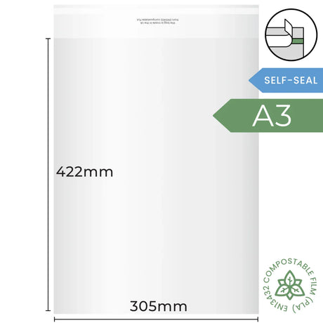 305 x 422mm (A3) Self Seal Compostable Bag by eco-craft - made in the UK