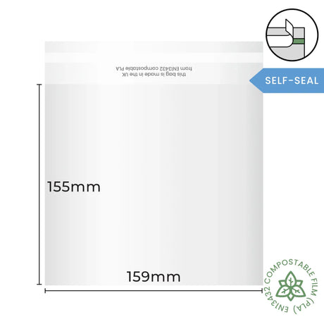 155x159mm Self Seal Compostable Bag by eco-craft - made in the UK