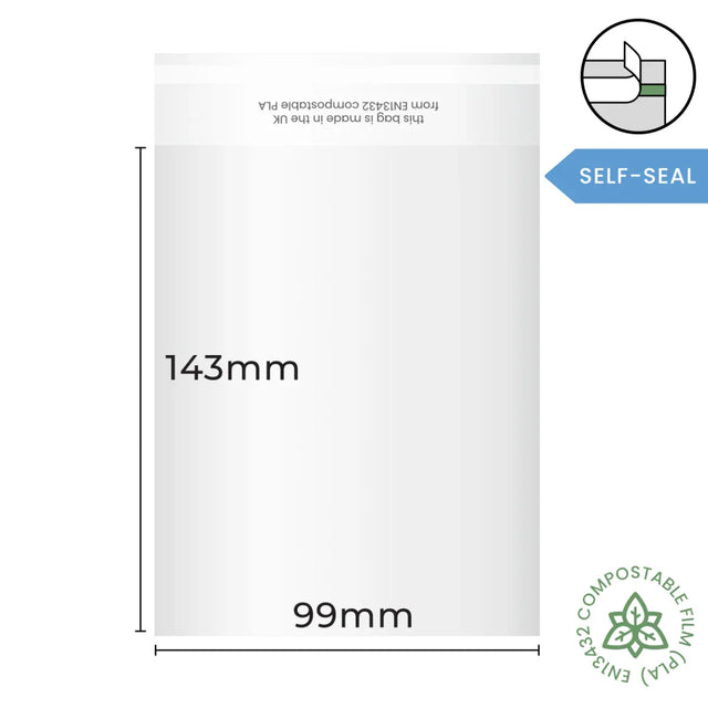 99x143mm Self Seal Compostable Bag by eco-craft - made in the UK