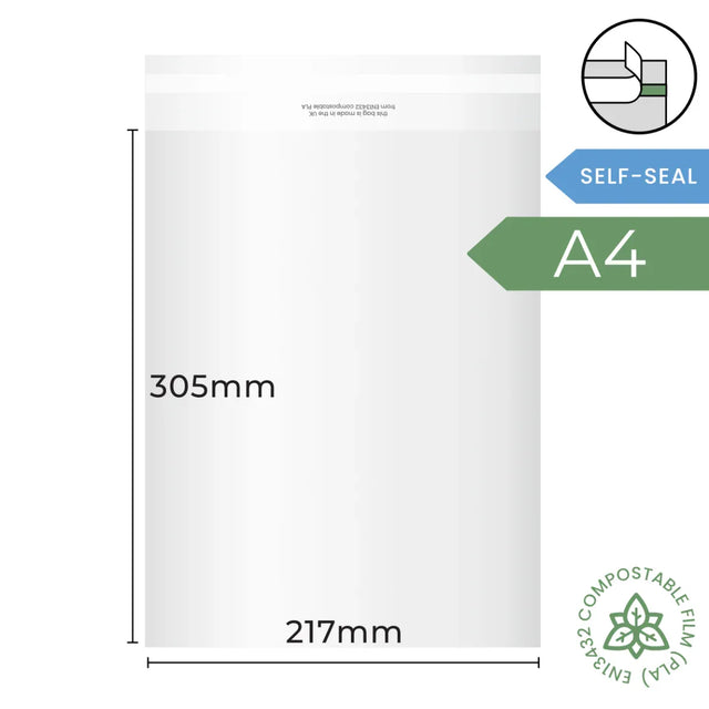 217x305mm (A4) Self Seal Compostable Bag by eco-craft - made in the UK