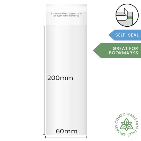 60x200mm Self Seal Compostable Bag by eco-craft - made in the UK